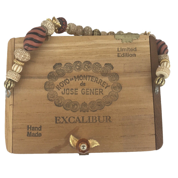 Vintage Wood Cigar Box Purse Handbag Beaded Handle Epicure Excalibur Honduras - Picture 3 of 14